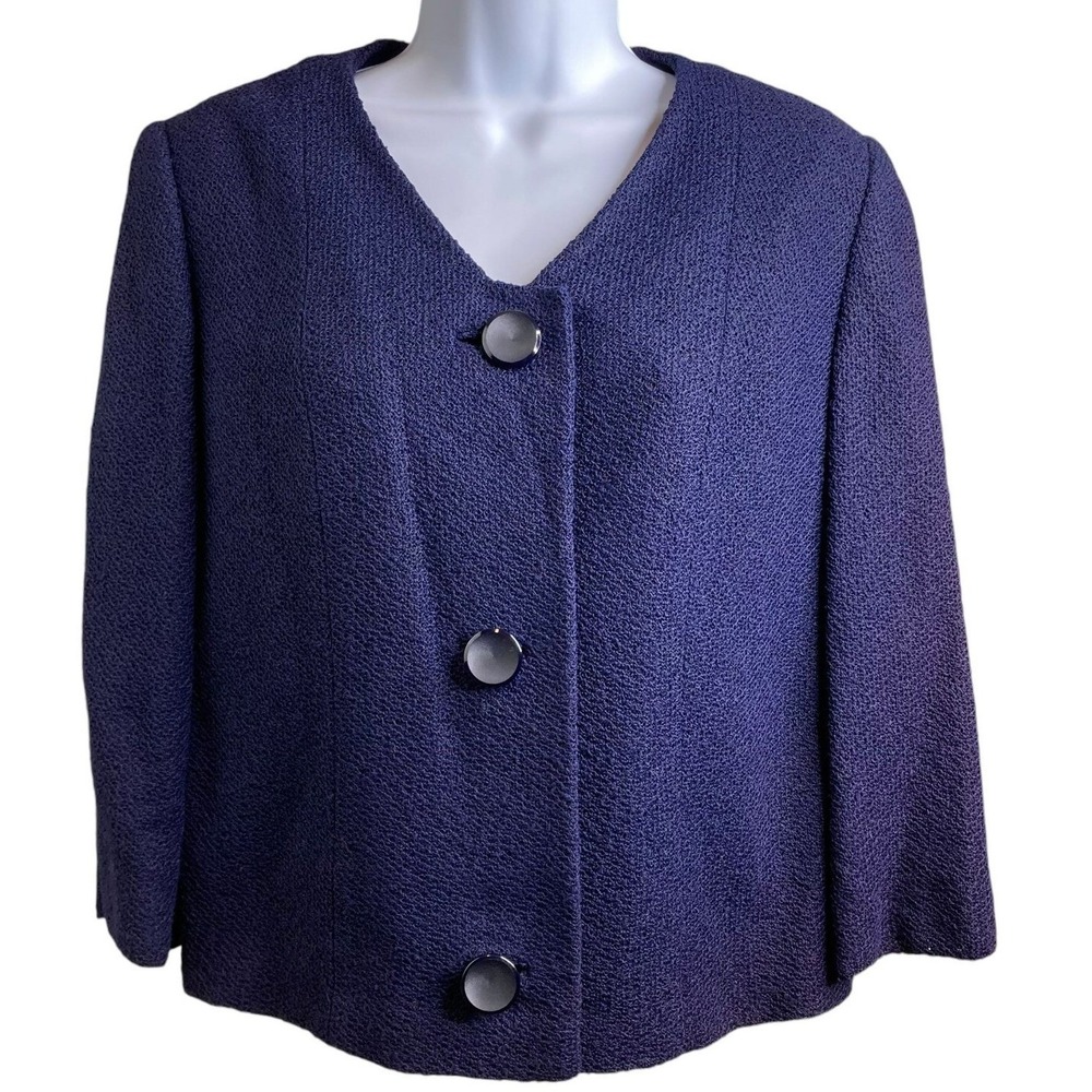 VTG 60s UTAH TAILORING MILLS Womens Navy Blue Cropped Blazer M Custom Jackie O